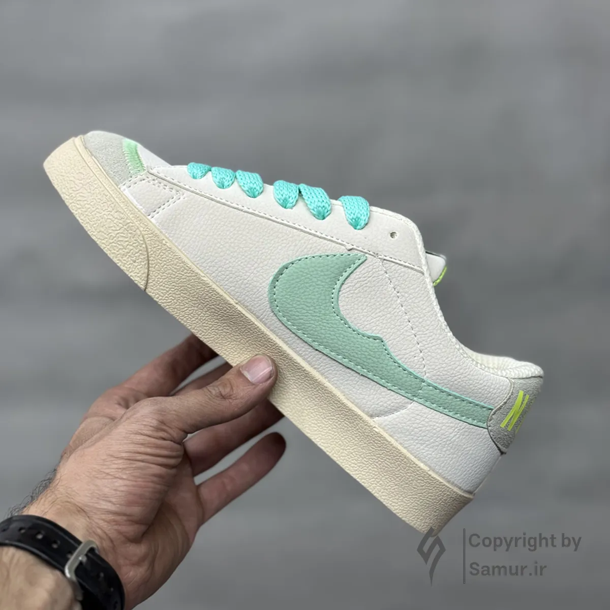 گالری تصاویر کتونی نایک بلیزر کرم سبز آبی ساق کوتاه